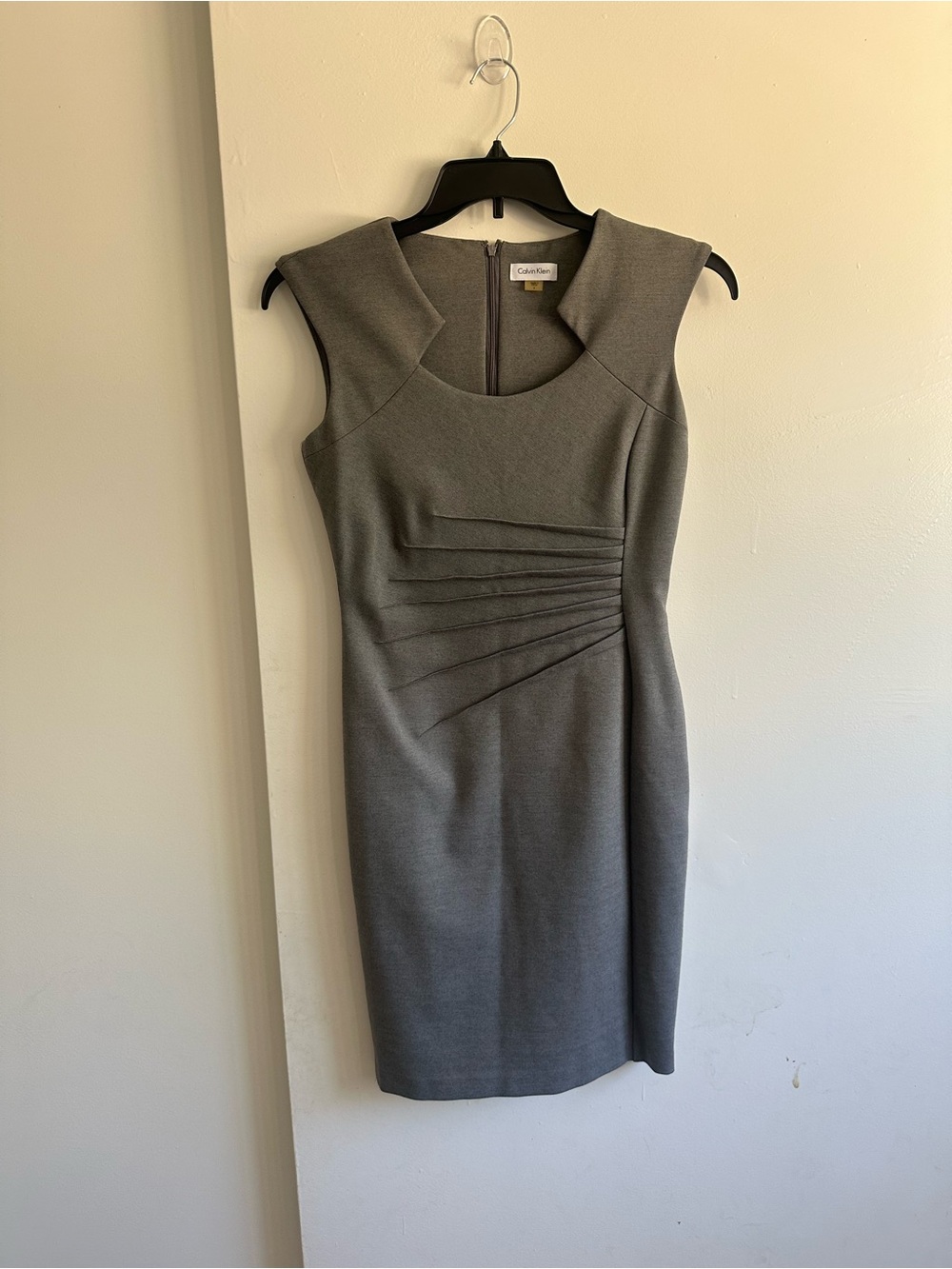 Calvin Klein Charcoal Gray Sleeveless Pleated Sheath Dress